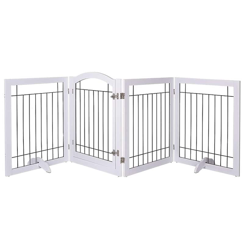 SPIRICH 96 inch Extra Wide 30 inches Tall Dog gate with Door Walk Through, Freestanding Wire Pet Gate,Pet Puppy Safety Fence
