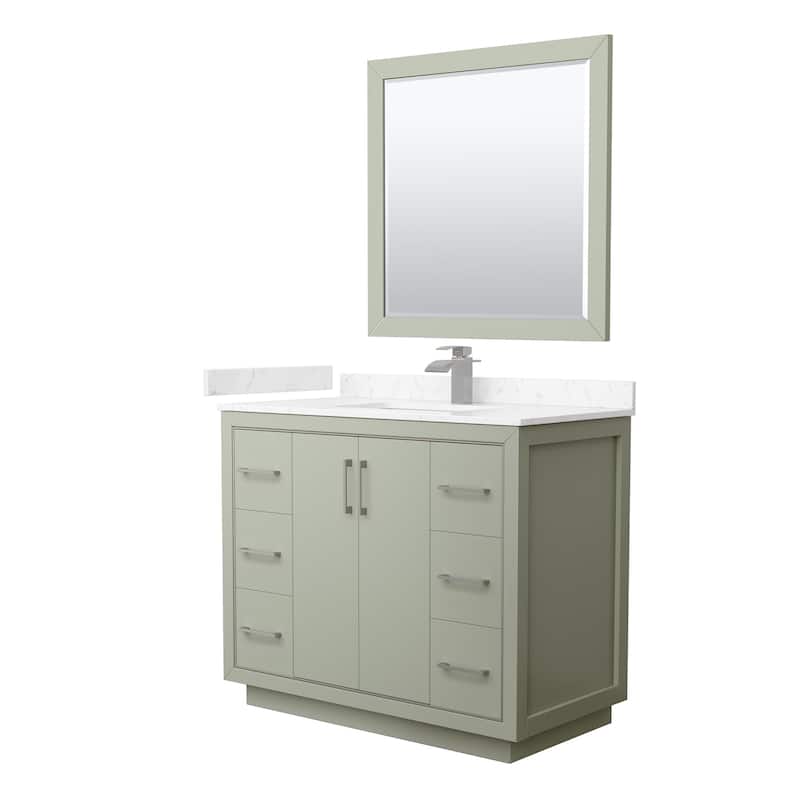Wyndham Collection WCF1111-42S-VCA-M34 Icon 42" Free Standing Single - Light Green / Carrara Cultured Marble Top / - Painted