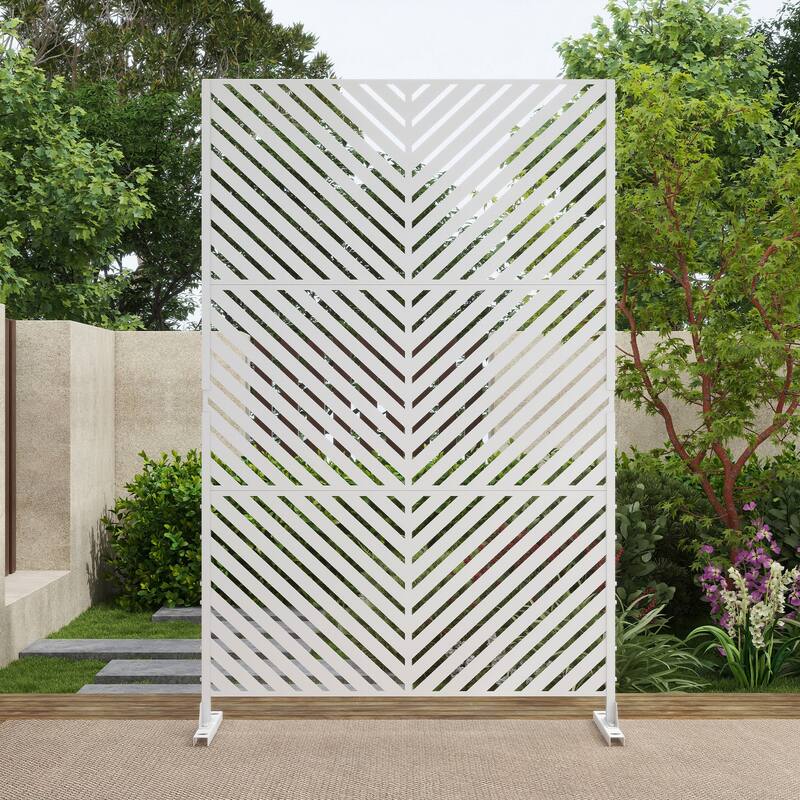 Outdoor 75'' x 47'' Metal Privacy Screen Fence Panel Line Pattern