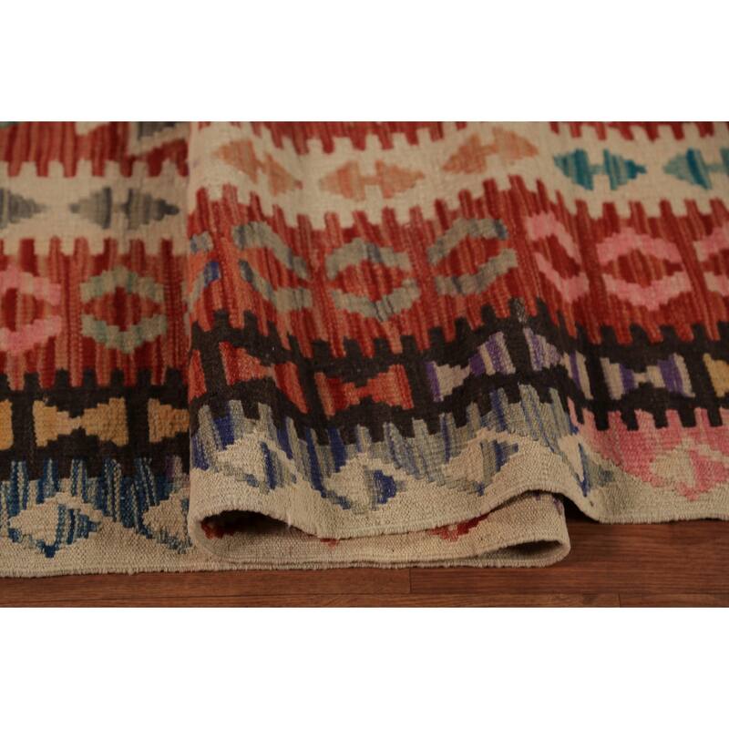 Reversable Trellis Kilim Oriental Area Rug Handmade Wool Carpet - 10'0"x 12'9"