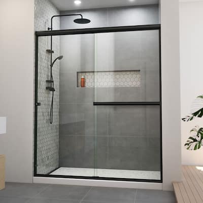 DreamLine Alliance Pro BG 56-60 in. W x 70 3/8 in. H Semi-Frameless Sliding Shower Door in Satin Black and Clear Glass