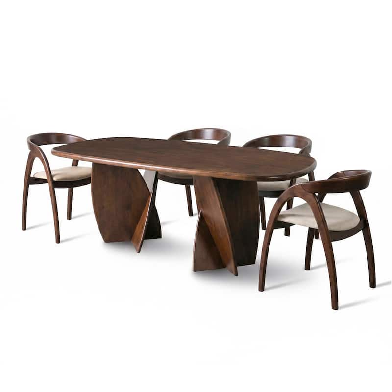 Furniture of America Abigail XI Mid-Century Modern 5-Piece Walnut Solid Wood Dining Set