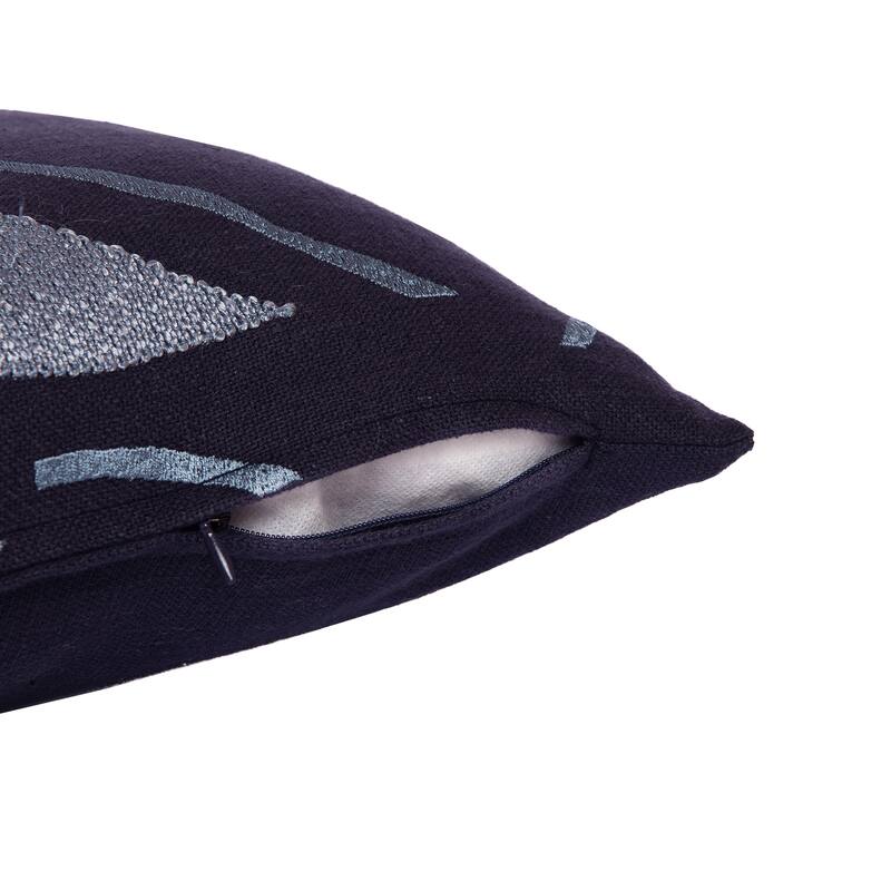 Embroidered Geometric Abstract Square Throw Pillow - 20" - Denim Blue