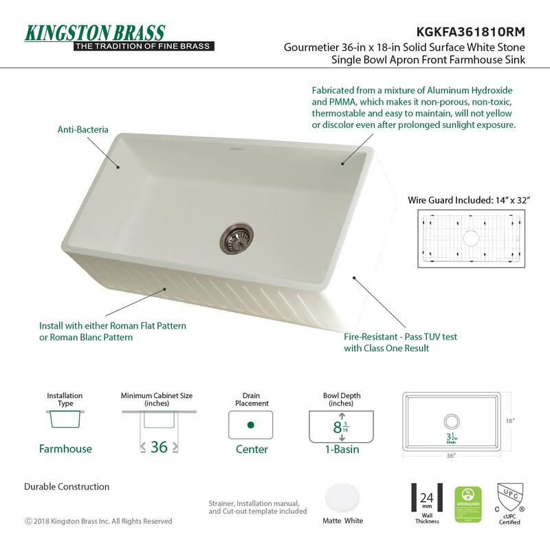Kingston Brass Arcticstone 36" Farmhouse Single Basin Stone Composite