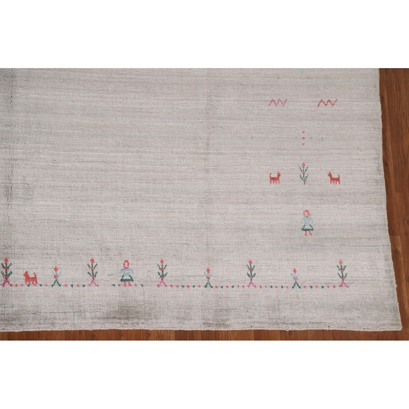 Gabbeh Area Rug Hand-Knotted Oriental Wool Carpet - 8'0"x 9'9"