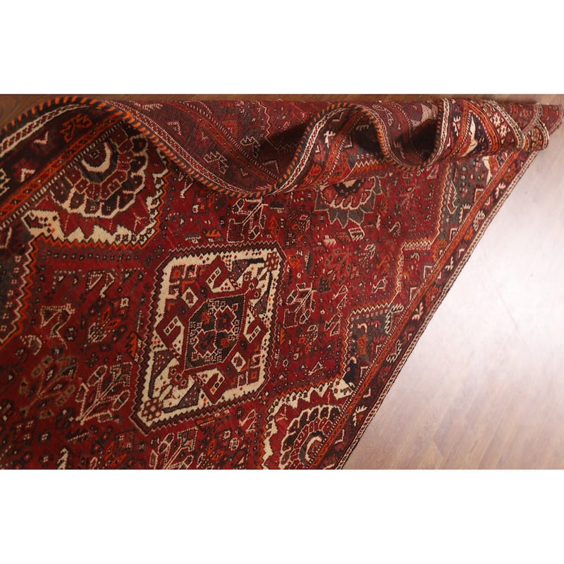 Tribal Red Qashqai Persian Vintage Runner Rug Hand-knotted Wool Carpet - 3'7"x 9'9"