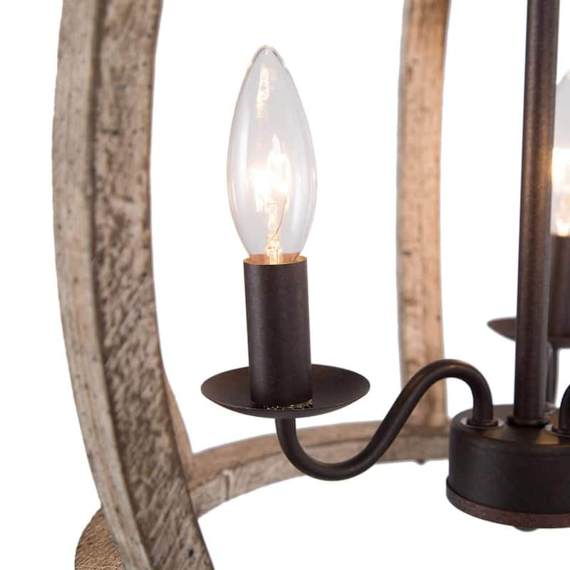 Farmhouse 3-Light Wood Cage Chandelier Lantern Pendant for Kitchen Island Foyer - D15'' x H76''