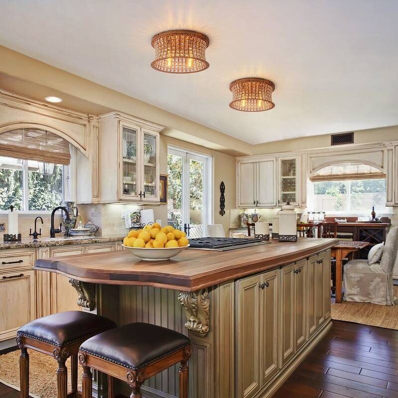 4-Light Glam Distressed Copper Crystal Flush Mount Ceiling Light - 15.75