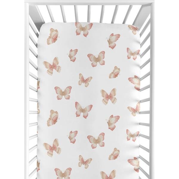 slide 2 of 6, Sweet Jojo Designs Pink Taupe Boho Butterfly Girl Fitted Crib Sheet Beige Ivory Bohemian Shabby Chic Watercolor Dusty Rose Mauve