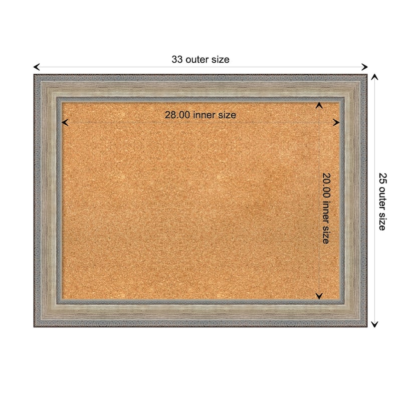 Fleur Champagne Silver Wood Framed Natural Corkboard Bulletin Board - Board Size 28x20