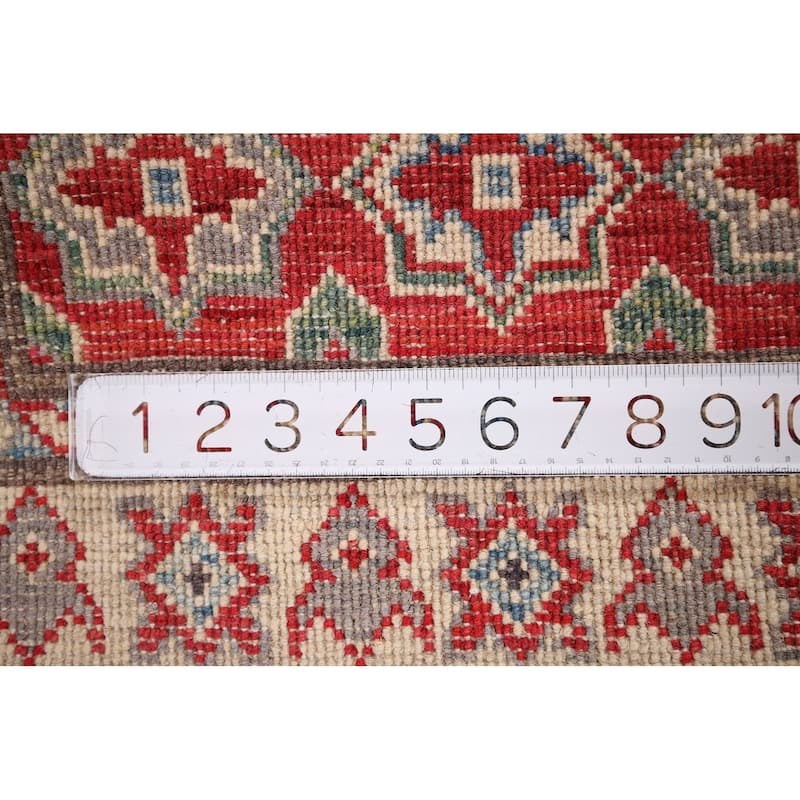 Geometric Kazak Foyer Rug Handmade Oriental Red Wool Carpet - 2'0" x 3'0"