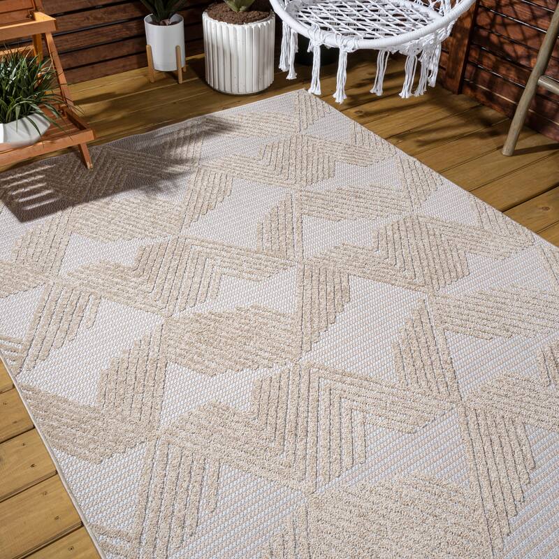 JONATHAN Y Sumak High-Low Pile Art Deco Geometric Indoor/Outdoor Area Rug