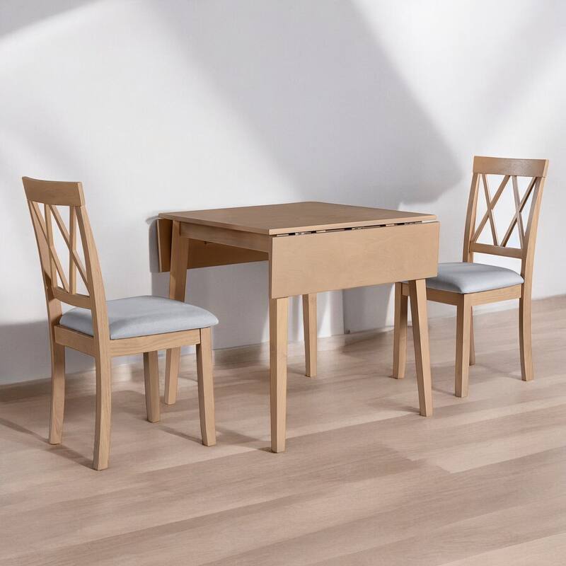 5-Piece Foldable Dining Set with Drop Leaf Table & 4 Upholstered Chairs for Dining Room - Space-Saving Farmhouse Design