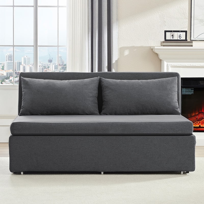 Mixoy Full/Queen Size Sofa Bed,2 in 1 Convertible Linen 1-Seater/Loveseat Sleeper Sofa Couch with Cushions