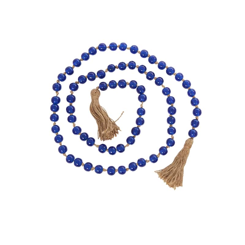 Glass Handmade Round Long Beaded Garland with Tassel with Knotted Brown Jute