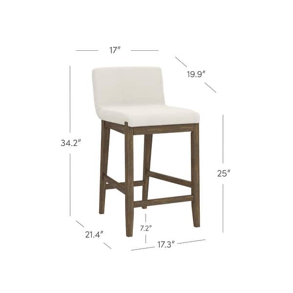 dimension image slide 4 of 11, Gracie Modern Bar Stool, Boucle Upholstered Chair and Brushed Wooden Legs