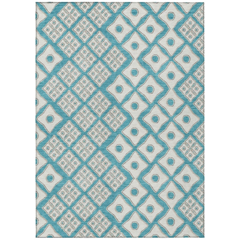Machine Washable Indoor/ Outdoor Chantille Diamond Geo Rug