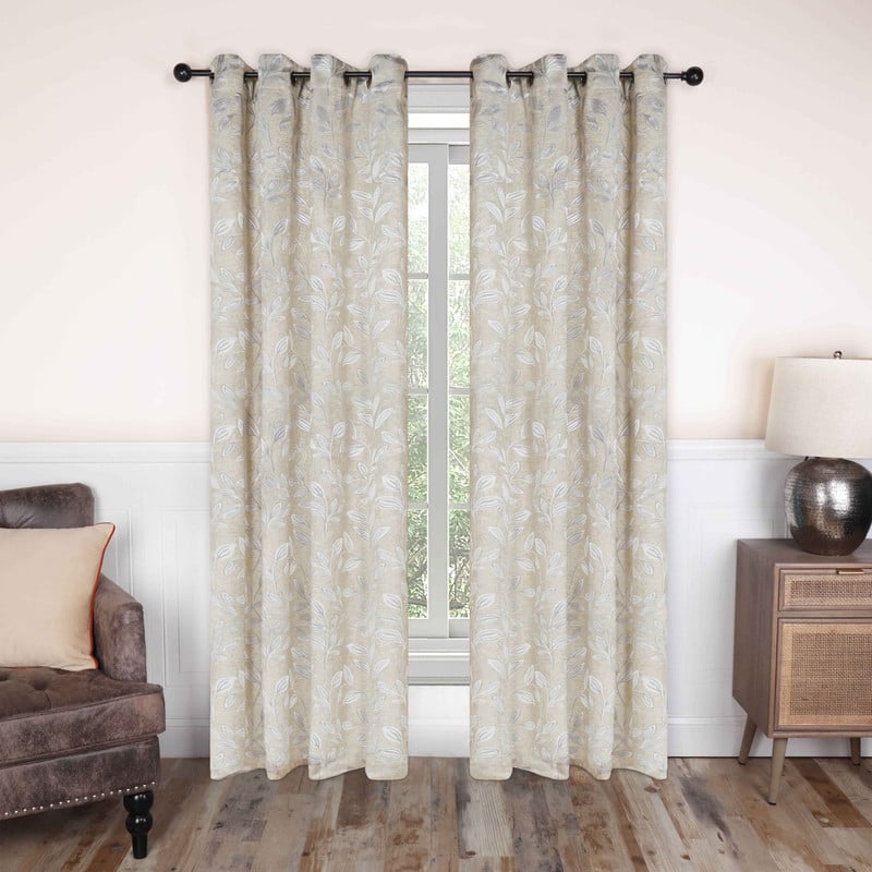 Superior Modern Bohemian Leaves Room Darkening Curtains with Grommets