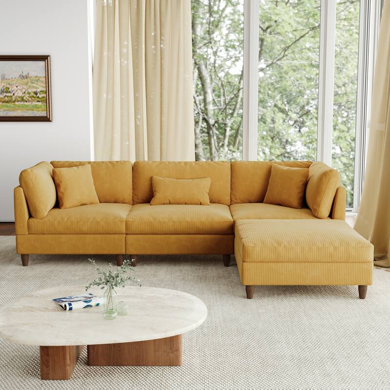 112" W Modern Upholstered Corduroy Modular Sectional Sofa