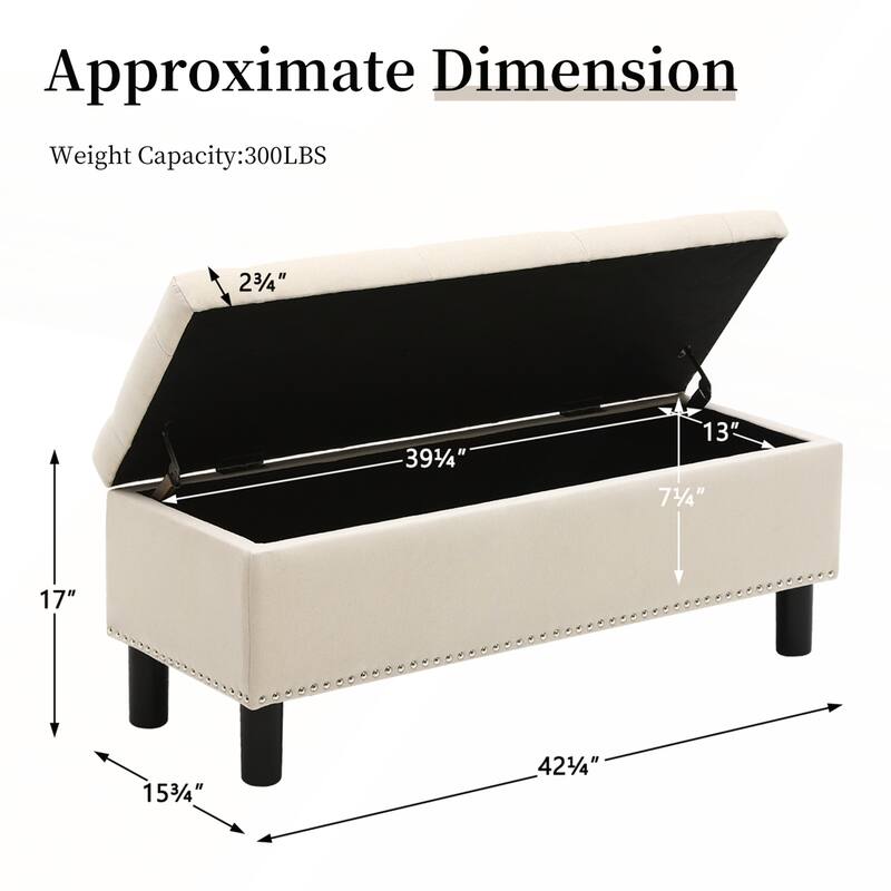 Storage Ottoman Bench with Wood Legs