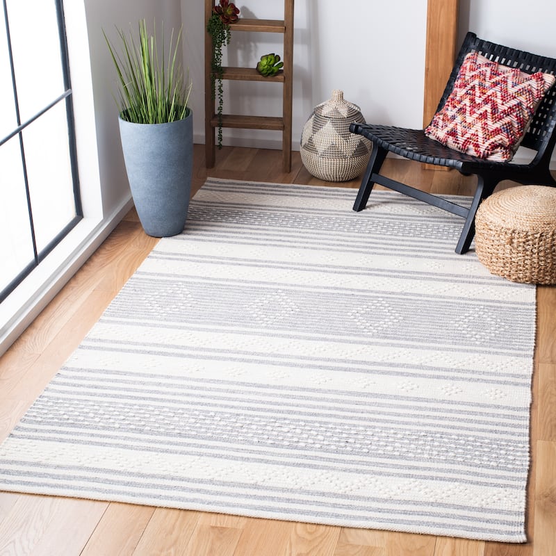 SAFAVIEH Handmade Striped Kilim Venessa Modern Cotton Rug - 9' x 12' - Silver/Ivory