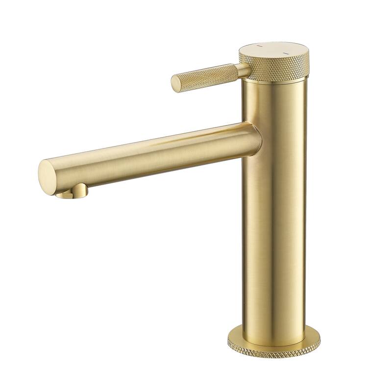 7.13"H Solid Brass Single-handle Bathroom Sink Faucet - Brushed Gold