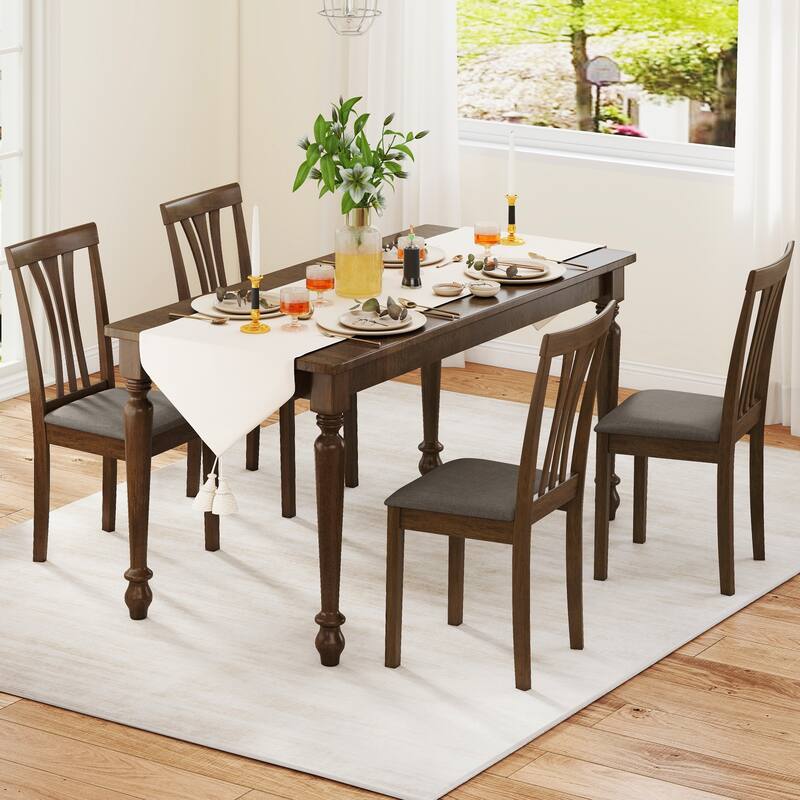 Rubber Wood Dining Chairs Set of 2 with Linen Fabric Cushions Ergonomic Design - 16.5" x 19" x 37"