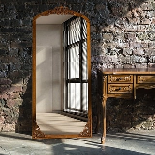 Arched Full-Length Solid Wood Carving Floor Mirror