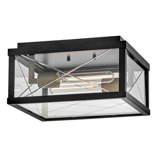 slide 1 of 1, Hinkley Lighting 28881 Monte 2 Light 12" Wide Flush Mount Square Black / Burnished Bronze