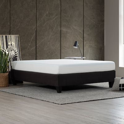 Modern Upholstered Platform Bed Base, Solid Wood Bed Frame, Dark Gray