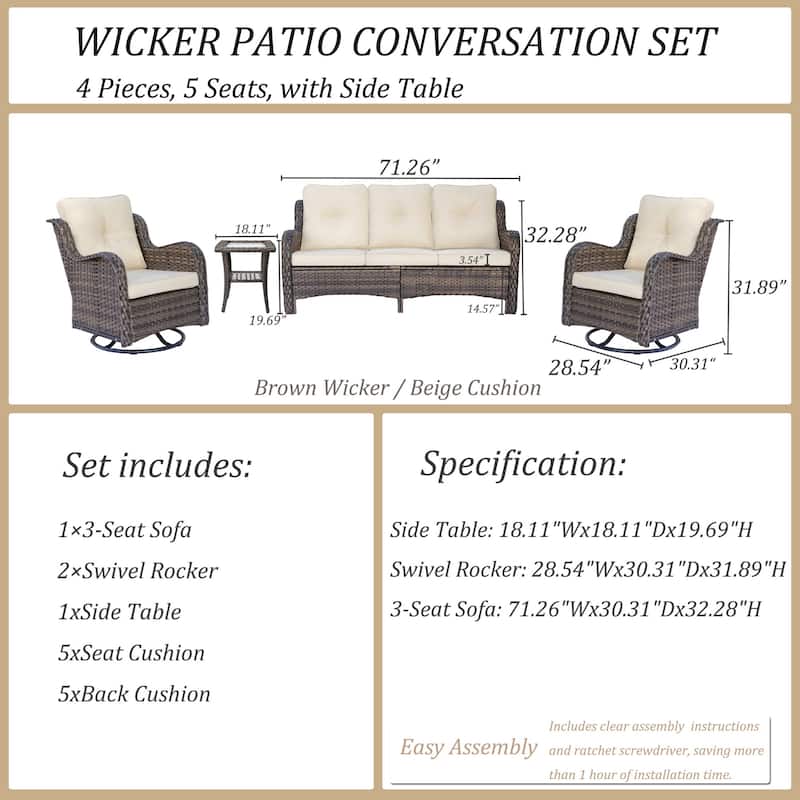 Outdoor Furniture-Wicker Patio Furniture Sets with Swivel Rocker Chair