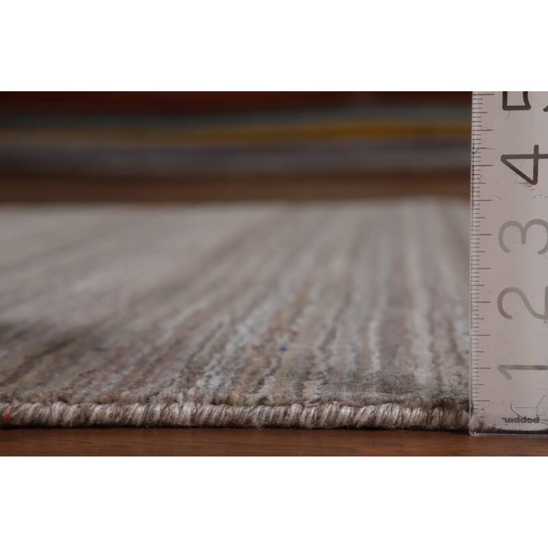 Hand Knotted Oriental 100% Wool Carpet Tribal Stripe Greys & Charcoal Gabbeh Area Rug - 8' 1'' X 5' 1''