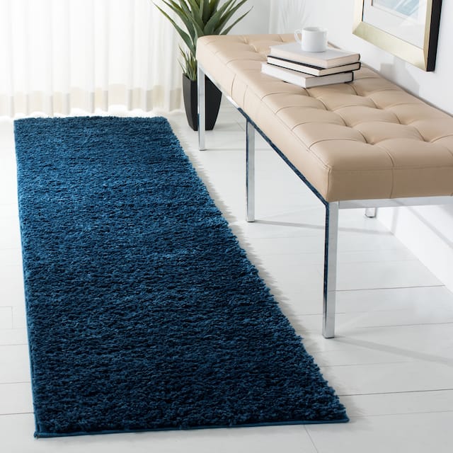 SAFAVIEH August Shag Solid 1.2-inch Thick Area Rug - 2'3" x 10' Runner - Navy
