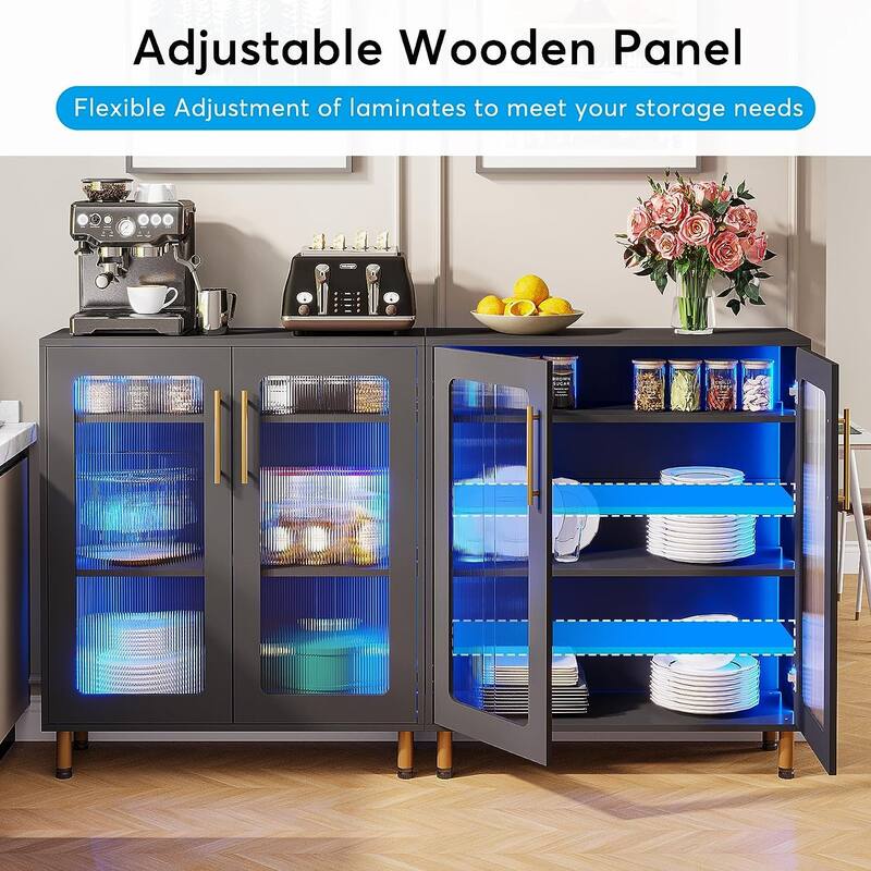 Buffet Cabinet with Storage, Modern Accent Cabinet with Acrylic Doors and LED Light - N/A