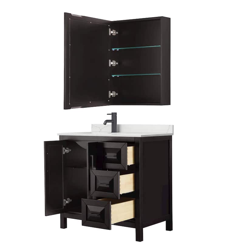 Daria 36-inch Single Vanity, Single Hole Quartz Top, Med Cabinet
