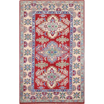 Kazak Foyer Rug Hand-Knotted Traditional Red Wool Carpet - 3'2" x 5'3"