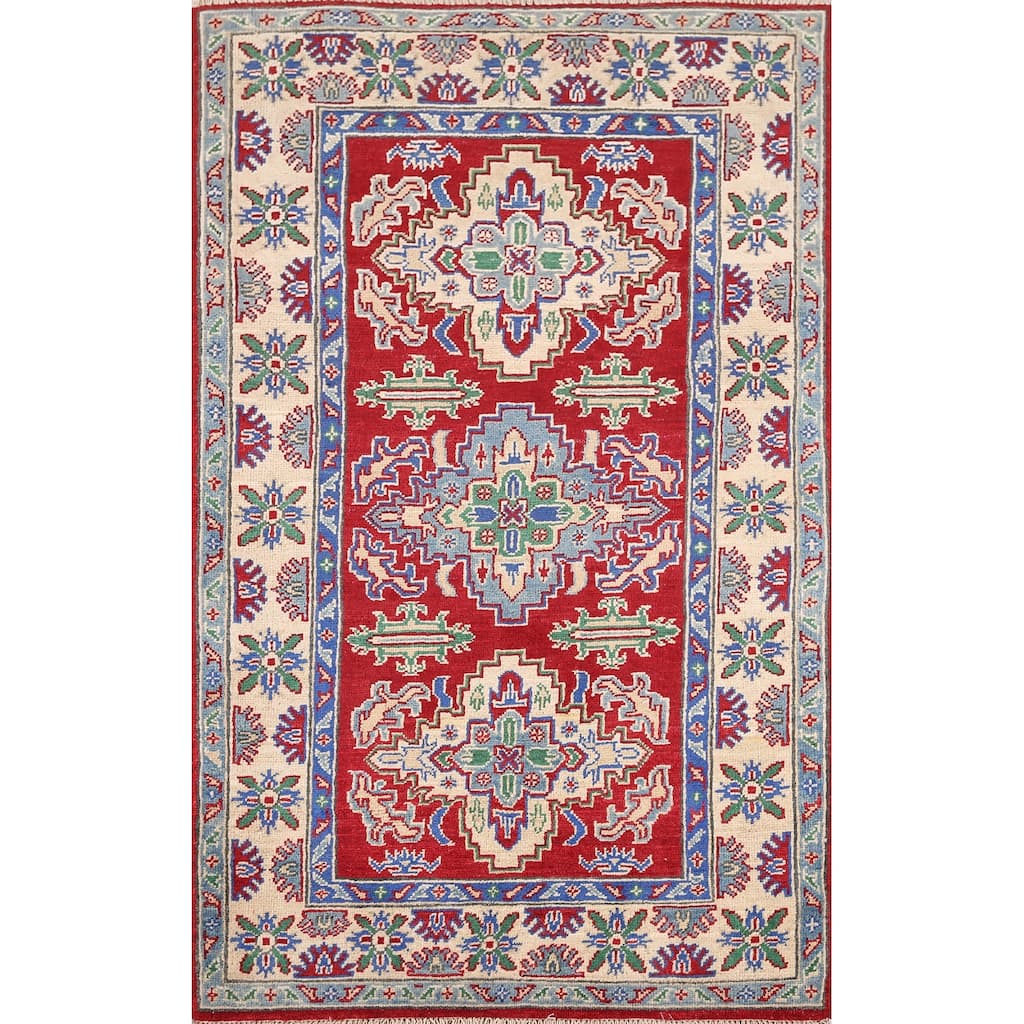 Kazak Foyer Rug Hand-Knotted Traditional Red Wool Carpet - 3'2" x 5'3"