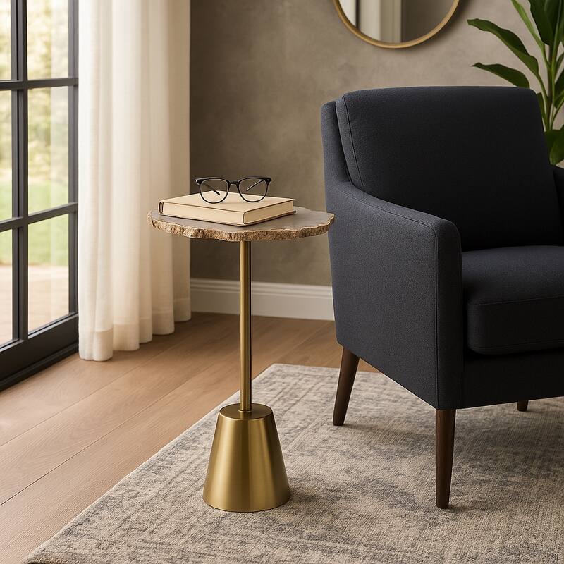 Freeform Agate Natural Edge Side Table with Metal Base