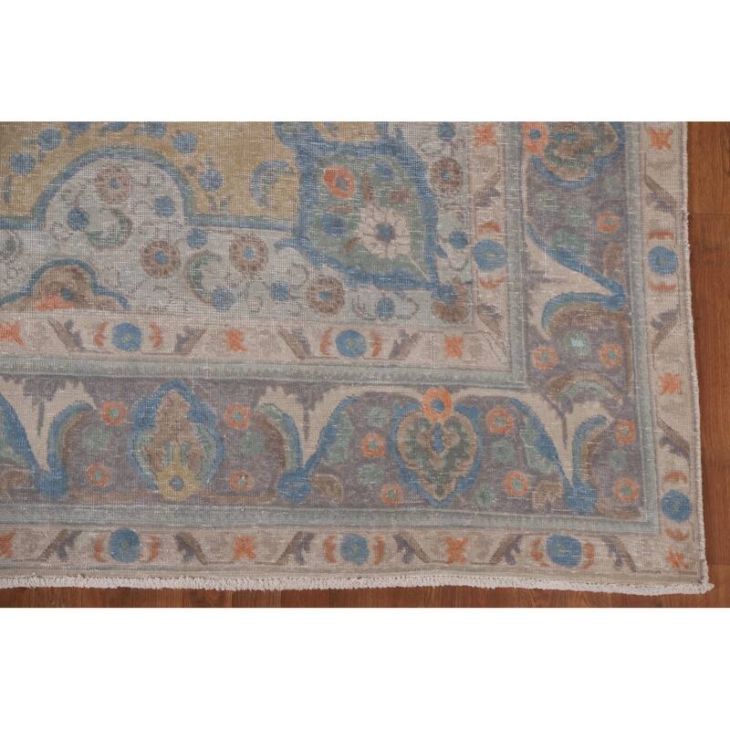 Hand Knotted Oriental 100% Wool Carpet Traditional Medallion Yellow & Gold Tabriz Area Rug - 12' 11'' X 9' 6''