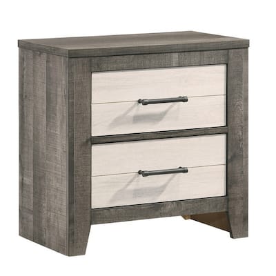 Gray/White 2 Drawer 24.8 in. W Nightstand with Bar Metal Handles