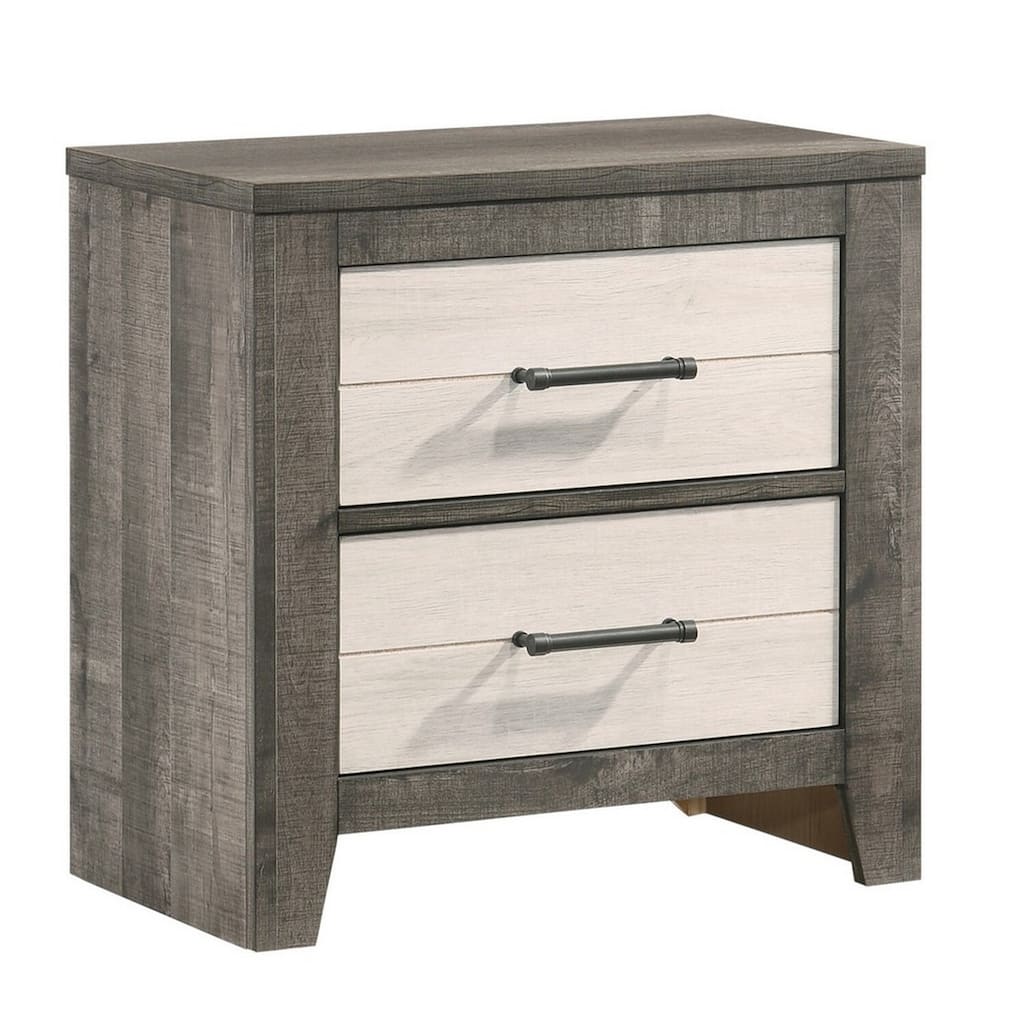 Gray/White 2 Drawer 24.8 in. W Nightstand with Bar Metal Handles