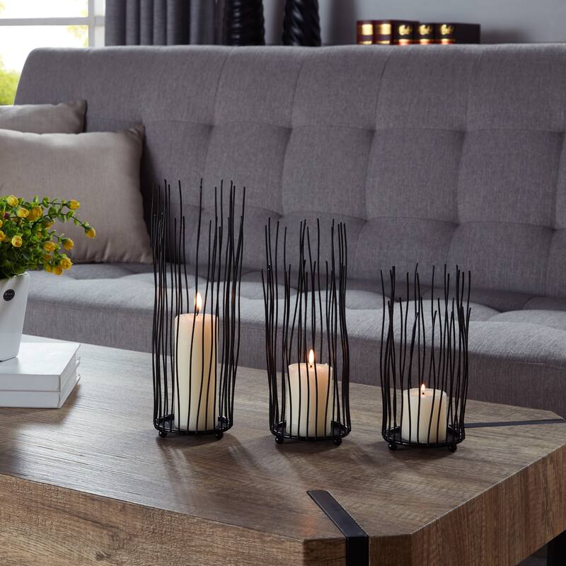 Willow Twig Style Pillar Candle Holders - 12" - Black - Set of 3