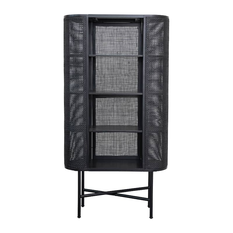 Wood and Woven Cane Cabinet with 3 Shelves - 35.4"L x 13.8"W x 66.9"H
