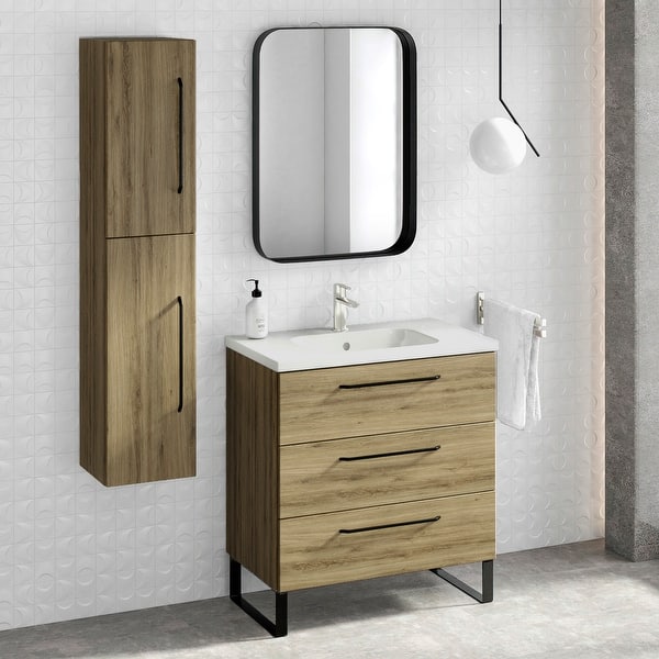 Shop 32 Bathroom Vanity Cabinet Ceramic Sink Set Denver W 32 X H 35 X D 18 In Wf440 Ginger Oak Overstock 31648266