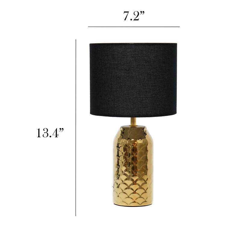 Mermaid Fishscale Porcelain Table Lamp with Black Drum Shade - 13.5" - Gold