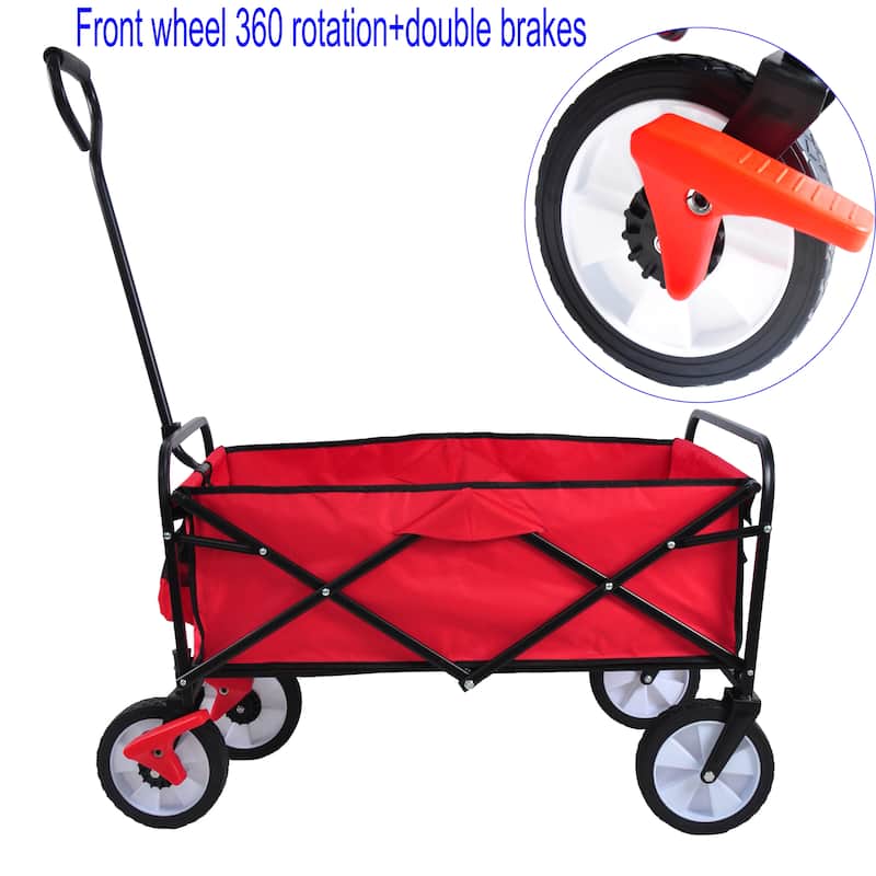 Folding Wagon Garden Shopping Beach Cart with Adjustable Handle