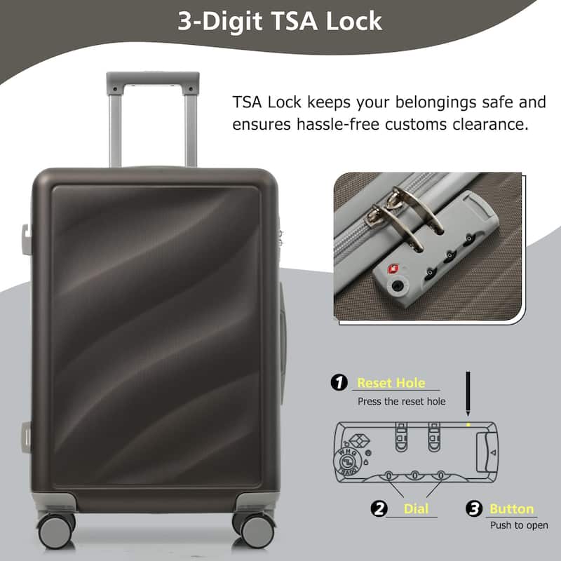 3-Piece, 20, 24, 28-Inch Modern Luggage Sets with Side Hooks and TSA Lock, for Boarding Travel, Bronze Golden