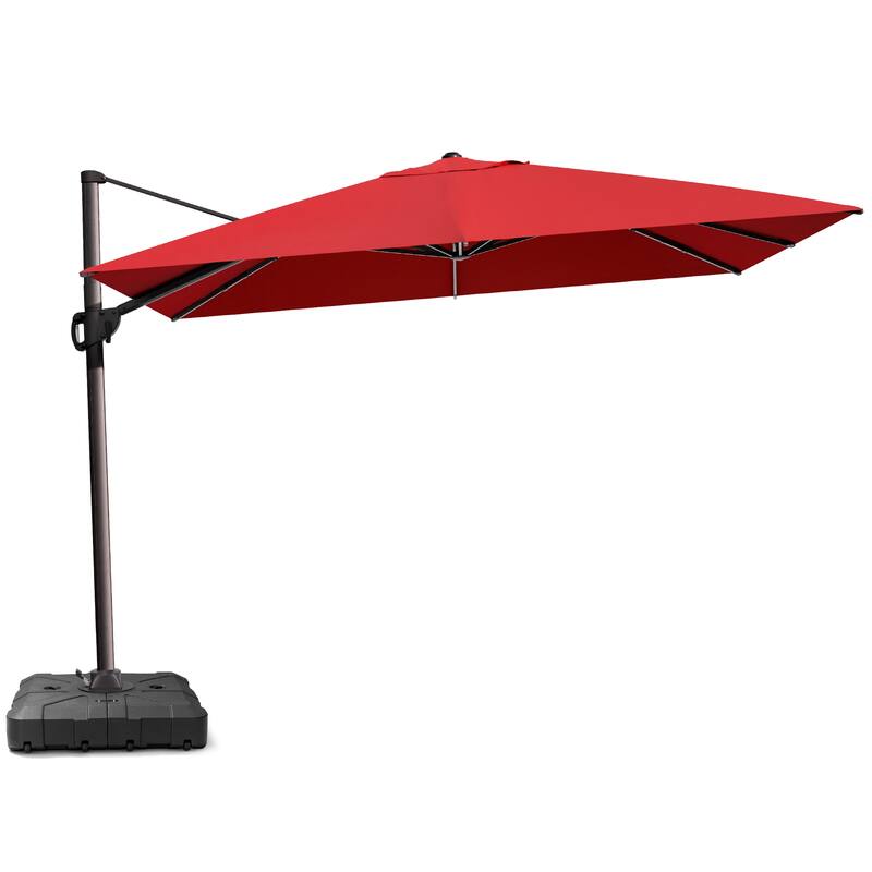 9 x 12 ft Outdoor Patio Cantilever Offset Umbrella with Heavy Duty Sand Water Fillable Base - Red