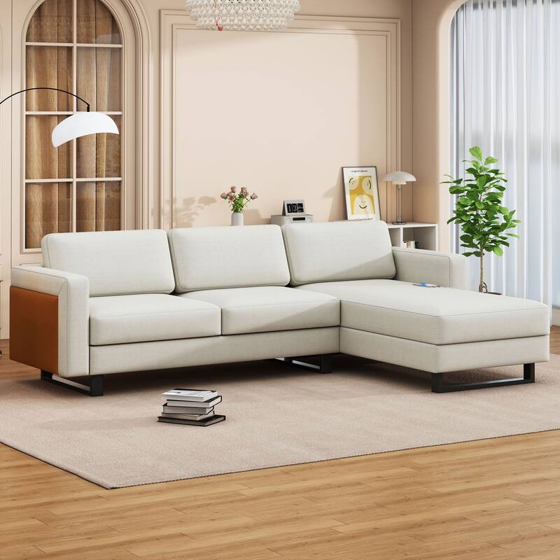 100" L-Shaped 3-Seater Sofa with USB, Reversible Arms