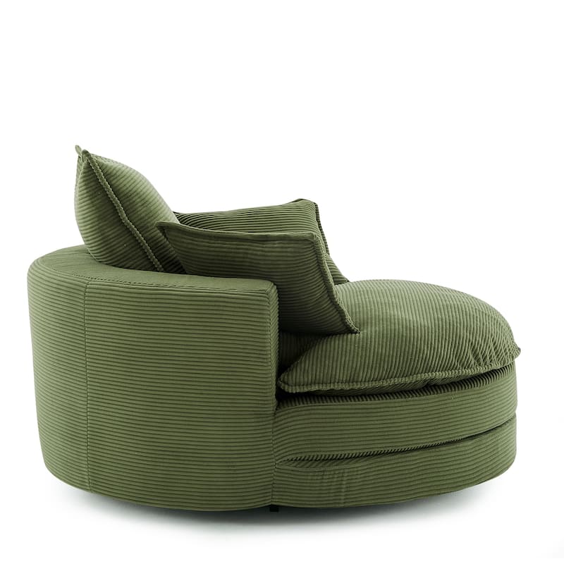 Roomfitters Swivel Barrel Chair with Dual-Layer Cushion and 3 Pillows, Comfy Accent Chair for Home or Office